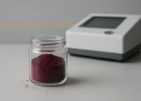 Pigment Violet 23 (PV23) sample jar in an industrial lab setting